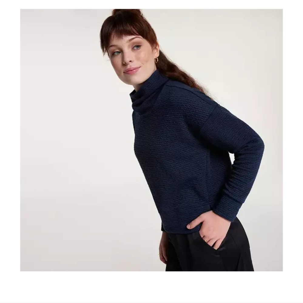 CALIA Navy Jacquard Funnel Neck Sweater